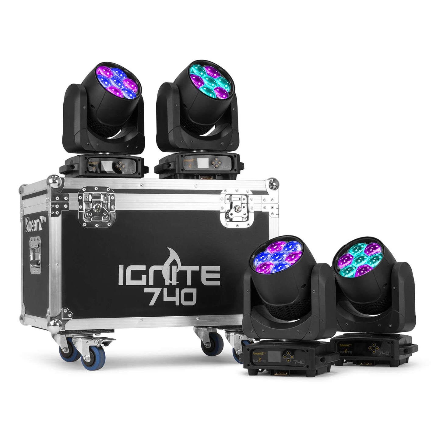 Flight case for 4 IGNITE740 fixtures - side view