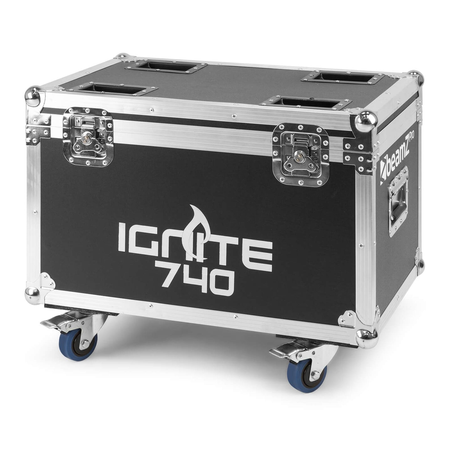 Flight case for 4 IGNITE740 fixtures by Beamz, side view