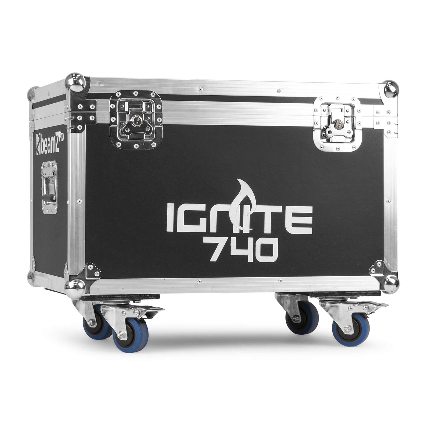 Flight case for 4 IGNITE740 fixtures by Beamz, side view