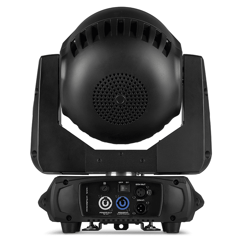 Image of the BEAMZPRO MHL760 LED Moving Head Bee Eye Zoom featuring 7x 60W RGBW lights, showcasing its design and functionality.