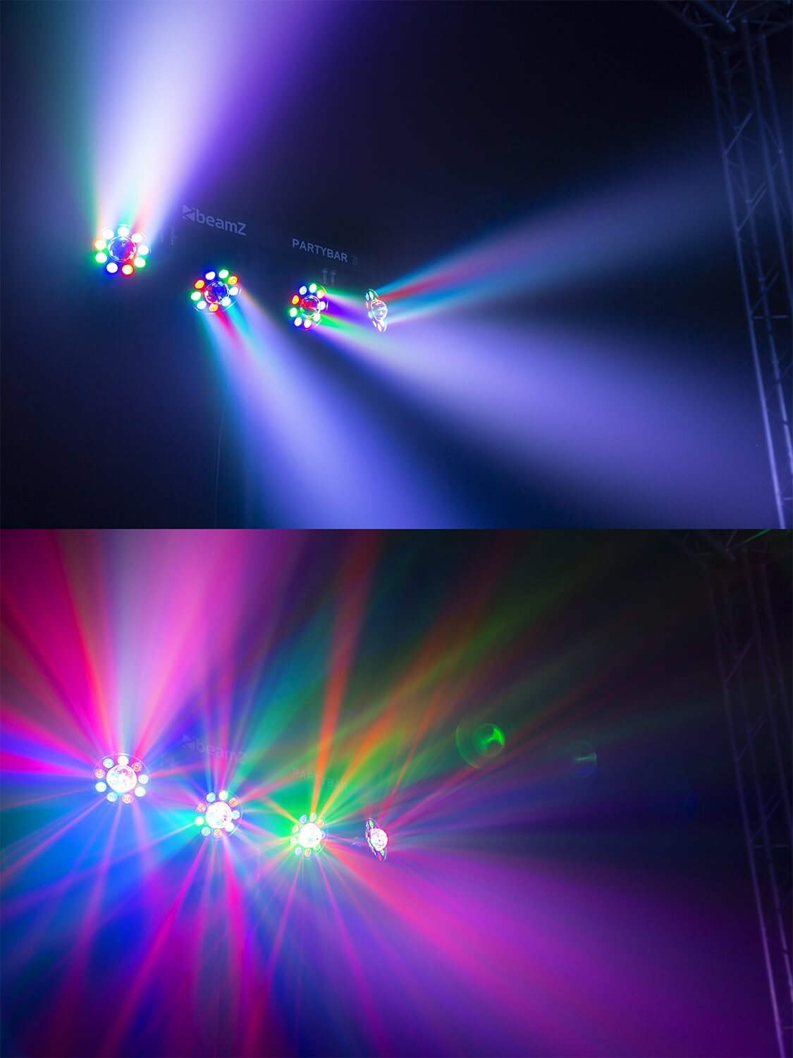 Beamz PARTYBAR3 Set with 4 PARs (9x1W RGBW) and 4 Magic Balls image