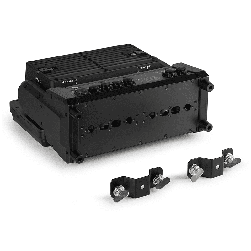 BEAMZ NUKE1 Motorized Strobe and Beam Light featuring 96x10W Strobe and 14x40W RGBW LEDs, designed for outdoor use with IP65 waterproof rating.