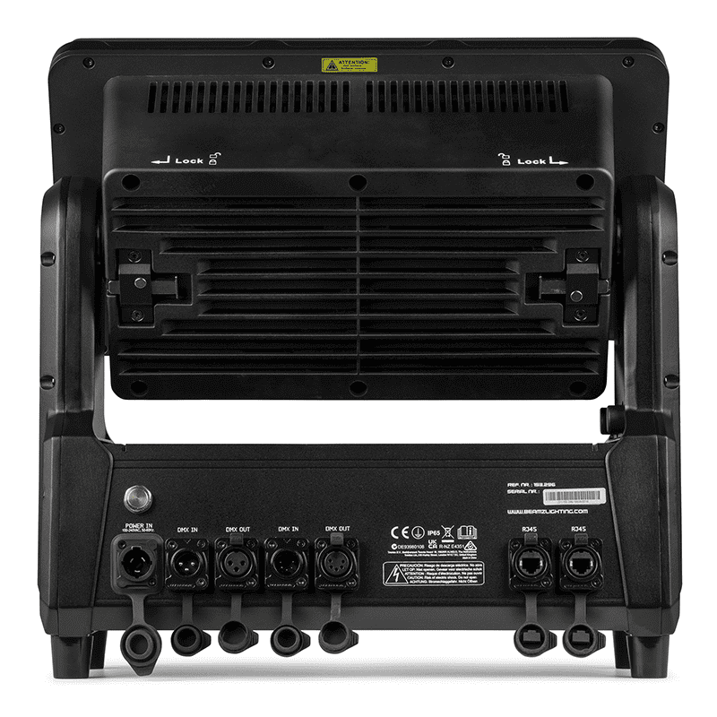 BEAMZ NUKE2 Motorized Strobe/Wash lighting fixture featuring 96x10W Cool White and 864x0.5W RGBW LEDs.