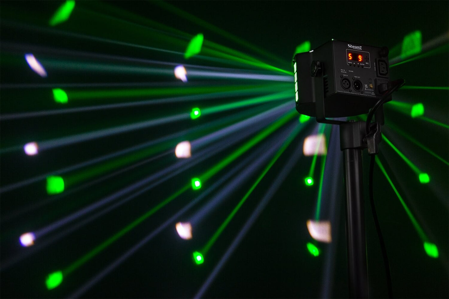 Beamz DERBYSTROBE LED with DMX image showcasing lighting effects