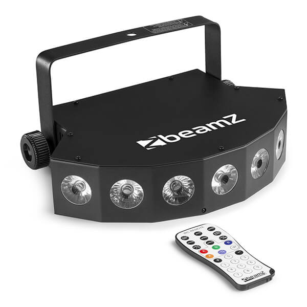 BEAMZ FINGERS7 PARTY EFFECT 7x8W 4-in-1 LED RGBW Lighting Fixture showcasing vibrant RGBW lighting effects.