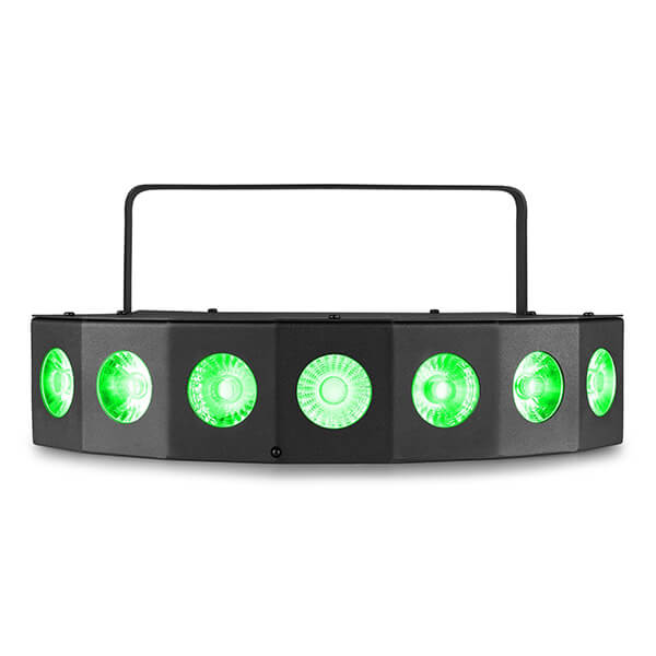 BEAMZ FINGERS7 PARTY EFFECT 7x8W 4-in-1 LED RGBW Lighting Fixture showcasing vibrant RGBW lighting effects.