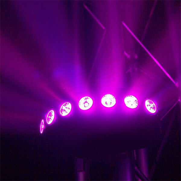BEAMZ FINGERS7 PARTY EFFECT 7x8W 4-in-1 LED RGBW Lighting Fixture showcasing vibrant RGBW lighting capabilities.