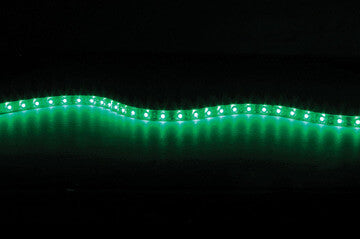 FLUXIA Low Profile 5m LED Tape in Green, showcasing its IP65 water-resistant and self-adhesive features, ideal for bright lighting solutions.