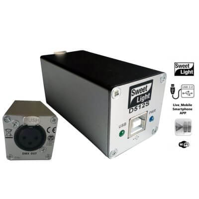 Sweetlight D512S USB DMX Software control interface for 512 DMX channels.