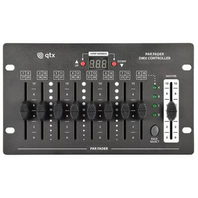 QTX PAR Fader 32 Channel Battery Powered DMX Lighting Controller with a compact design for easy portability.