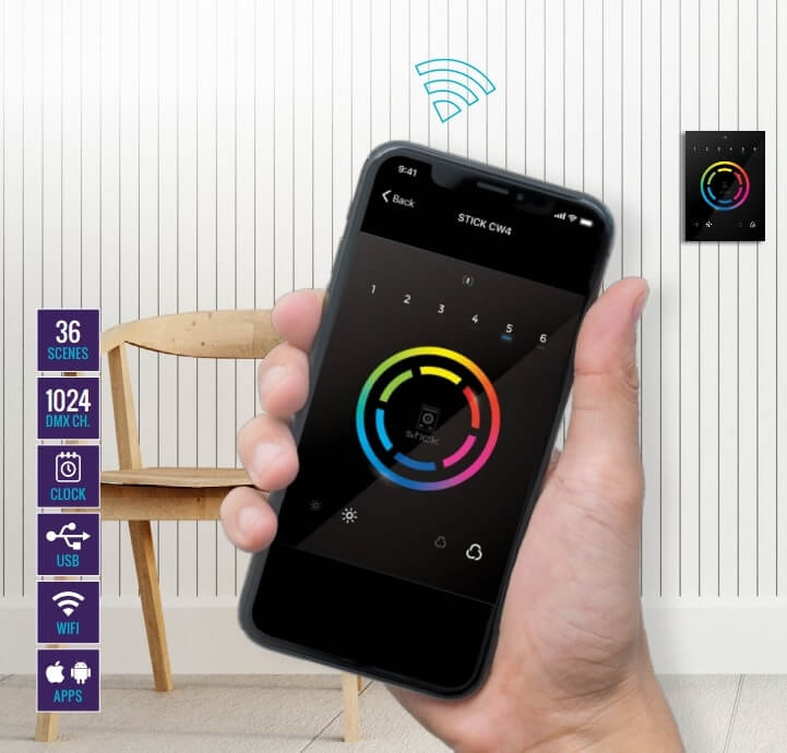 Beamz STICK-CW4 Wall-Mount WiFi DMX Interface product image