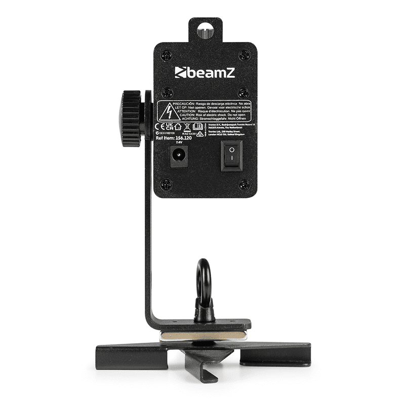 BEAMZ LP10 LED Logo/Gobo Projector, a 10W battery-powered device with remote control, showcasing its design and features.