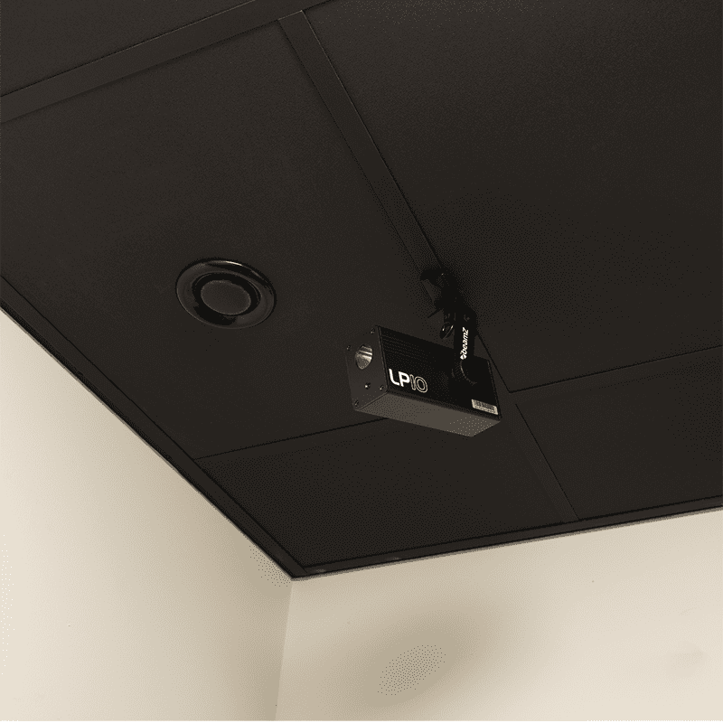 BEAMZ LP10 LED Logo/Gobo Projector, a 10W battery-powered device with remote control, showcasing vibrant lighting effects.