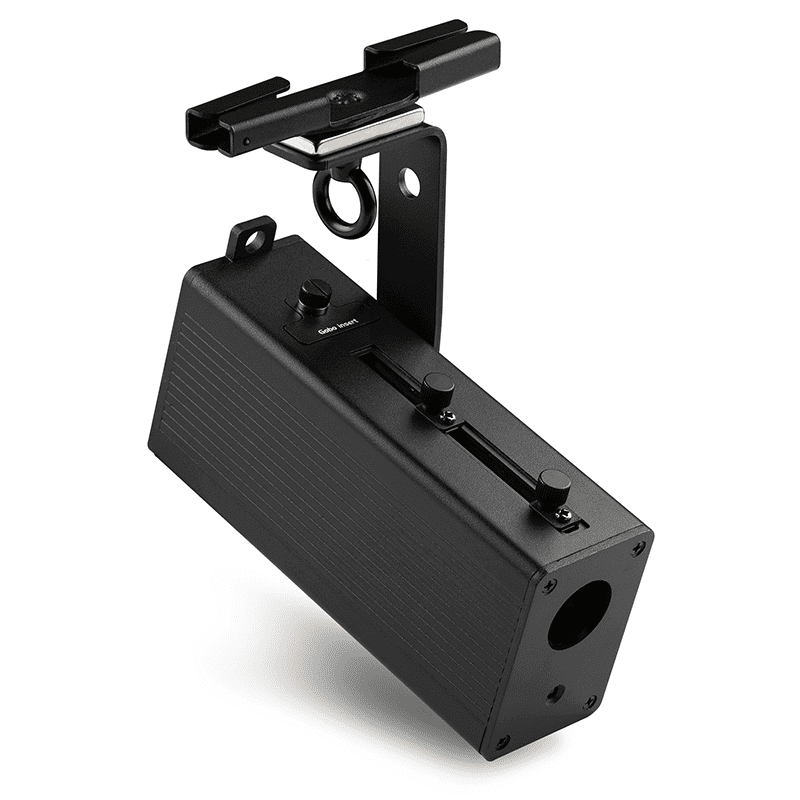 BEAMZ LP10 LED Logo/Gobo Projector, a 10W battery-powered device with remote control, showcasing vibrant lighting effects.