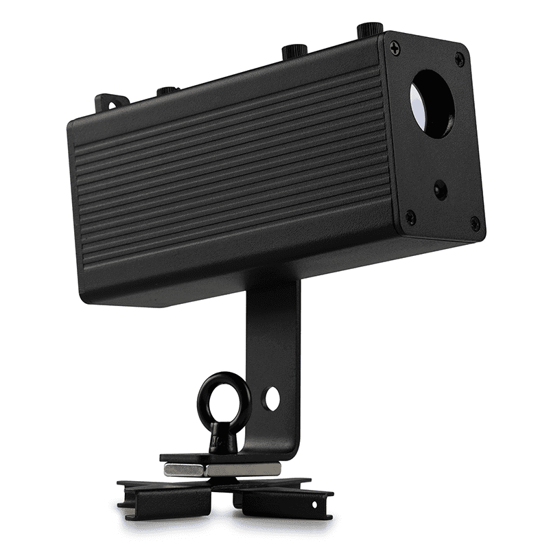 BEAMZ LP10 LED Logo/Gobo Projector, a 10W battery-powered device with remote control, showcasing its design and features.