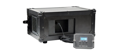 QTX HAZYR-PRO 1000W Haze Machine with DMX Control, a professional high output haze generator designed for events and performances.