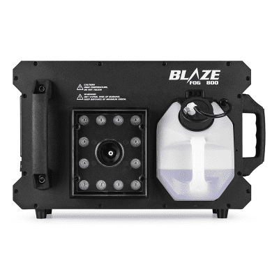 BEAMZ BLAZE800 Vertical Fogger with RGB color mixing, showcasing its professional smoke machine capabilities.