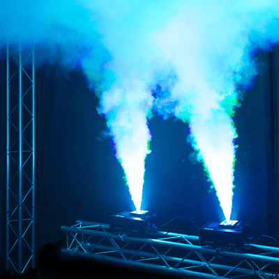 BEAMZ BLAZE800 Vertical Fogger, a professional smoke machine featuring RGB color mixing and 12x4W LED lights.