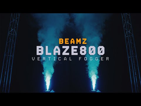 Image of the BEAMZ BLAZE800 Vertical Fogger, a professional smoke machine featuring RGB color mixing and 12x4W 4in1 LED lights.
