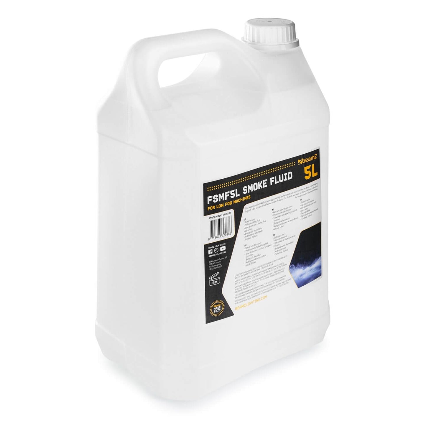 Beamz FSMF5L 5L Low-Level Fog Liquid - Fog liquid container for creating low-level fog effects