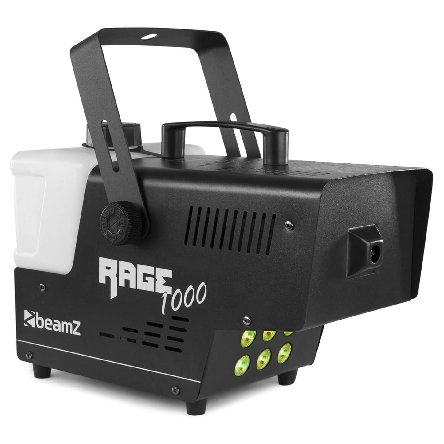 Beamz RAGE1000LED Smoke Machine with Timer Control and 6x3W 3-in-1 LEDs side view