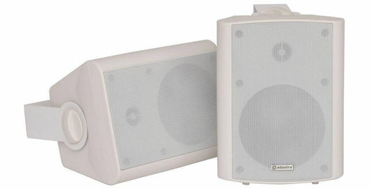 Adastra BC5A-W Active 5.25-Inch Stereo Speaker Set in white, showcasing its sleek design and compact size.