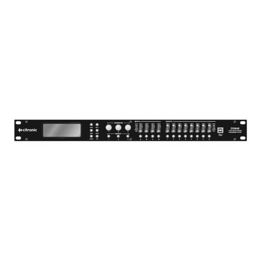 Citronic DSM48 Digital Speaker Management System featuring 4 inputs and 8 outputs with advanced EQ and processing capabilities.