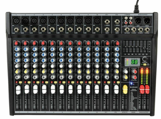 Citronic CSL-14 Music Mixer 14-Channel DSP Console, showcasing a compact and versatile design suitable for various audio mixing needs.