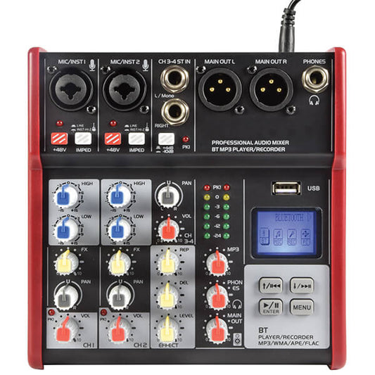 CITRONIC CSM-4 Music Mixer featuring 4 channels, Bluetooth connectivity, USB port, and MP3 playback capabilities.