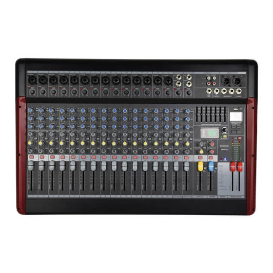 Citronic CSX-18 Music Mixer featuring 18 channels, USB, MP3, Bluetooth connectivity, DSP effects, and built-in recorder.