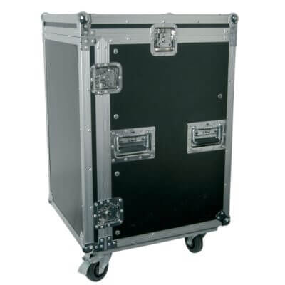 Citronic 19-Inch Equipment Rack Case with Wheels - 16U, featuring a sturdy design and mobility for easy transport.