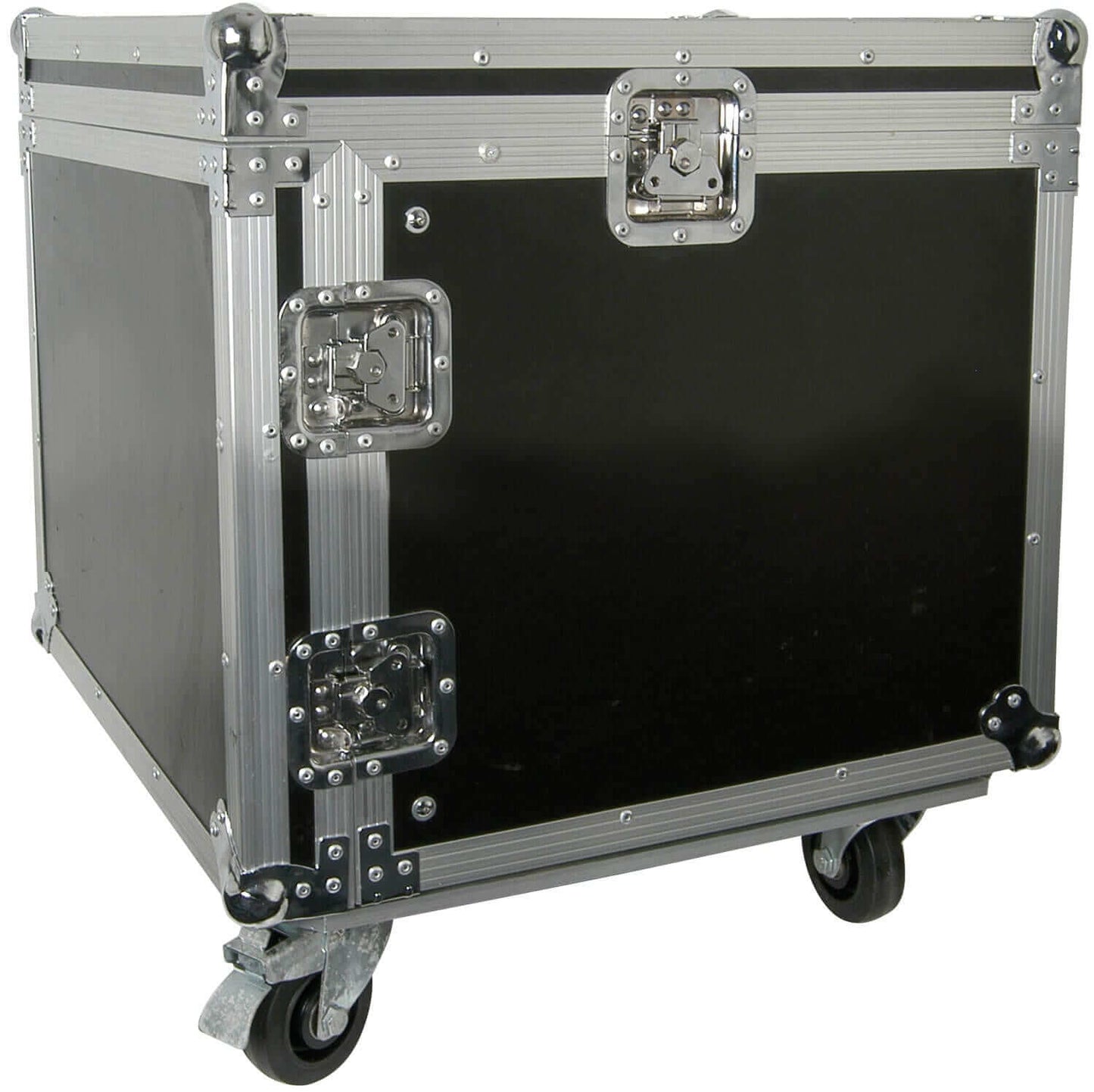 Citronic 19 inch 8U equipment rack case with wheels, designed for mobile mixing, showcasing its sturdy build and practical design.
