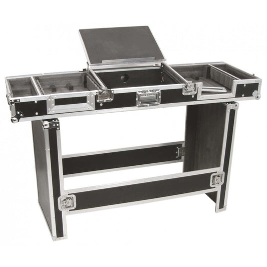 Power Dynamics Coffin Case designed for a 19-inch 8U mixer and 2 CD players, featuring a sturdy flightcase design with a laptop shelf.
