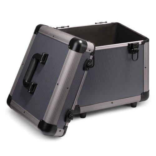 Power Dynamics RC100 12-Inch Aluminium Vinyl Record Case in Silver color, designed for storing and protecting vinyl records.