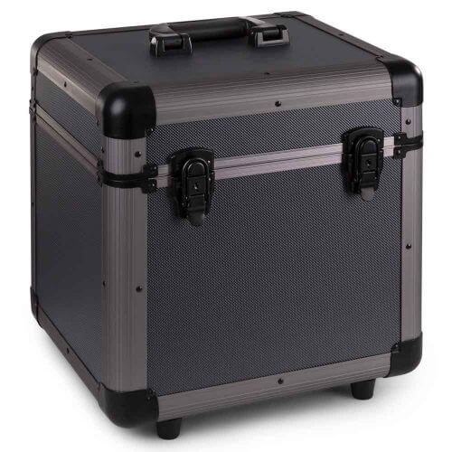 Power Dynamics RC100 12-Inch Aluminium Vinyl Record Case in Silver, designed for storing and protecting vinyl records.