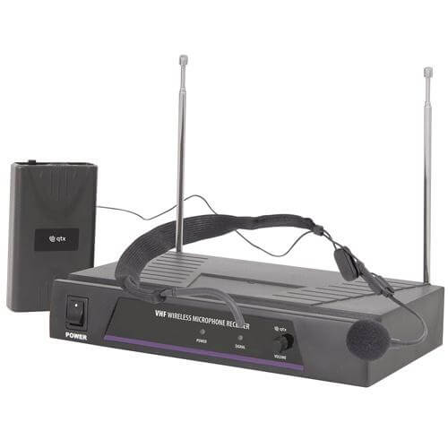 QTX VN1 Neckband Microphone VHF Wireless System 173.8MHz displayed on a white background, showcasing a professional audio solution for wireless communication.
