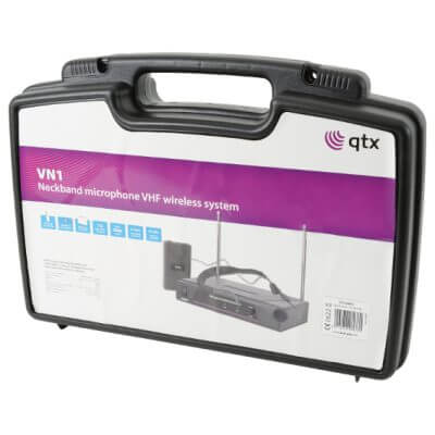QTX VN1 Neckband Microphone VHF Wireless System at 173.8MHz, showcasing a professional audio solution.
