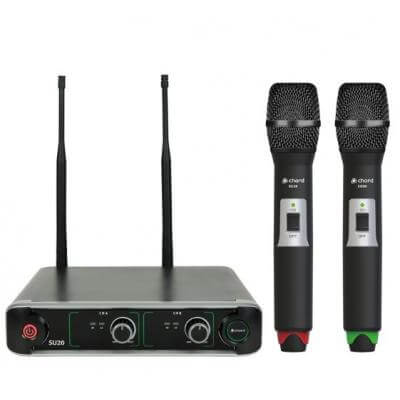Chord SU20-H-RG Dual Handheld UHF Microphone Set, a compact and versatile wireless microphone solution.