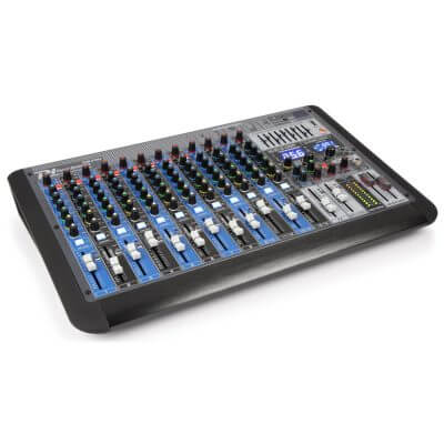 Power Dynamics PDM-S1604 16-Channel Stage Mixer featuring DSP, Bluetooth, USB, and MP3 Playback capabilities.