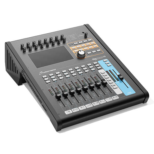STUDIOMASTER DIGITRACK18 digital console featuring 18 channels and a touchscreen control interface.