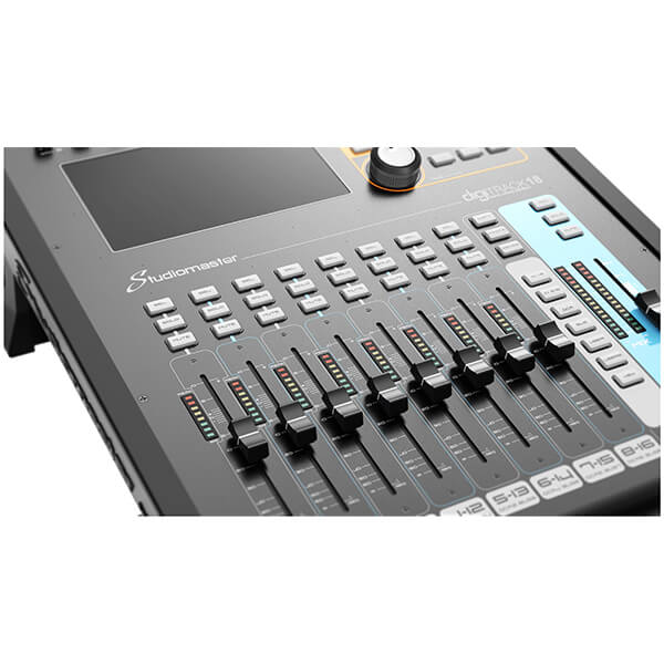 STUDIOMASTER DIGITRACK18 digital console featuring 18 channels and touchscreen control.