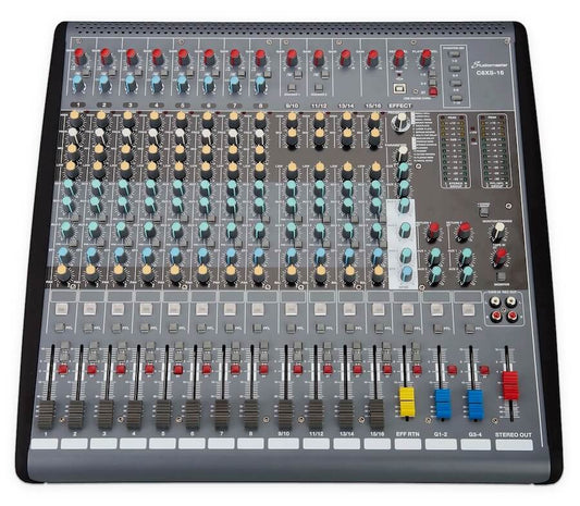 STUDIOMASTER C6XS-16 16 Channel Compact Mixer featuring USB connectivity and DSP effects.