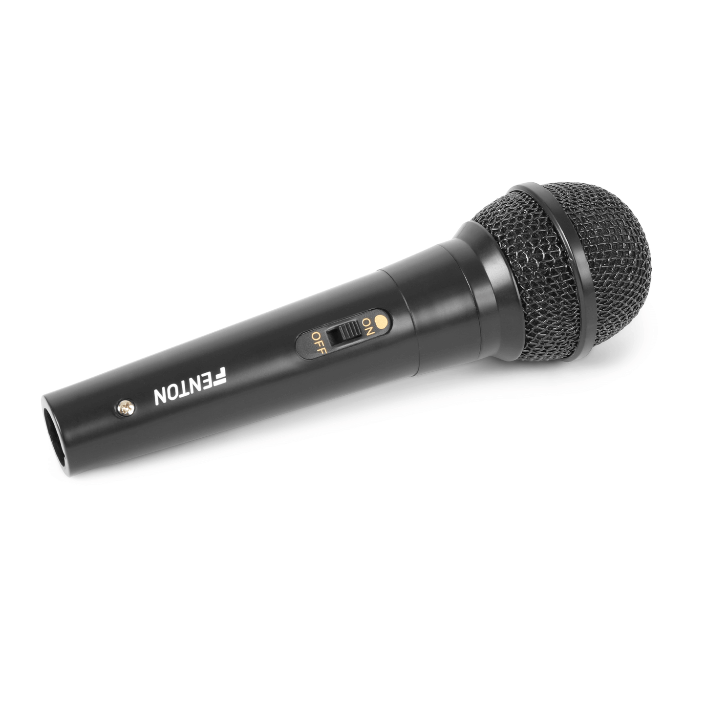 Fenton DM100 dynamic microphone with a 600 Ohm impedance and 6.3mm jack, displayed against a white background.