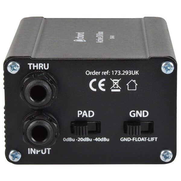 Image of the CHORD DI-A1 Active DI Box, showcasing its design and features for converting high impedance to low impedance with a noise filter.