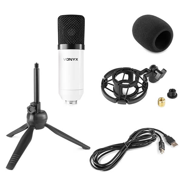VONYX CM300W Studio Microphone Set USB - High Performance Condenser Microphone in White