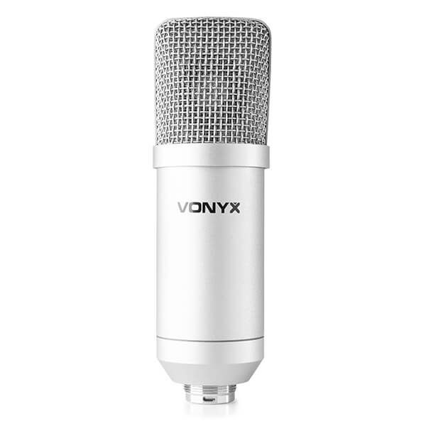 VONYX CMS300S Studio Set featuring a titanium USB condenser microphone, stand, and pop filter.