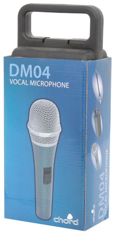 Chord DM04 Vocal Dynamic Microphone displayed with its cable, clip, and carry case.