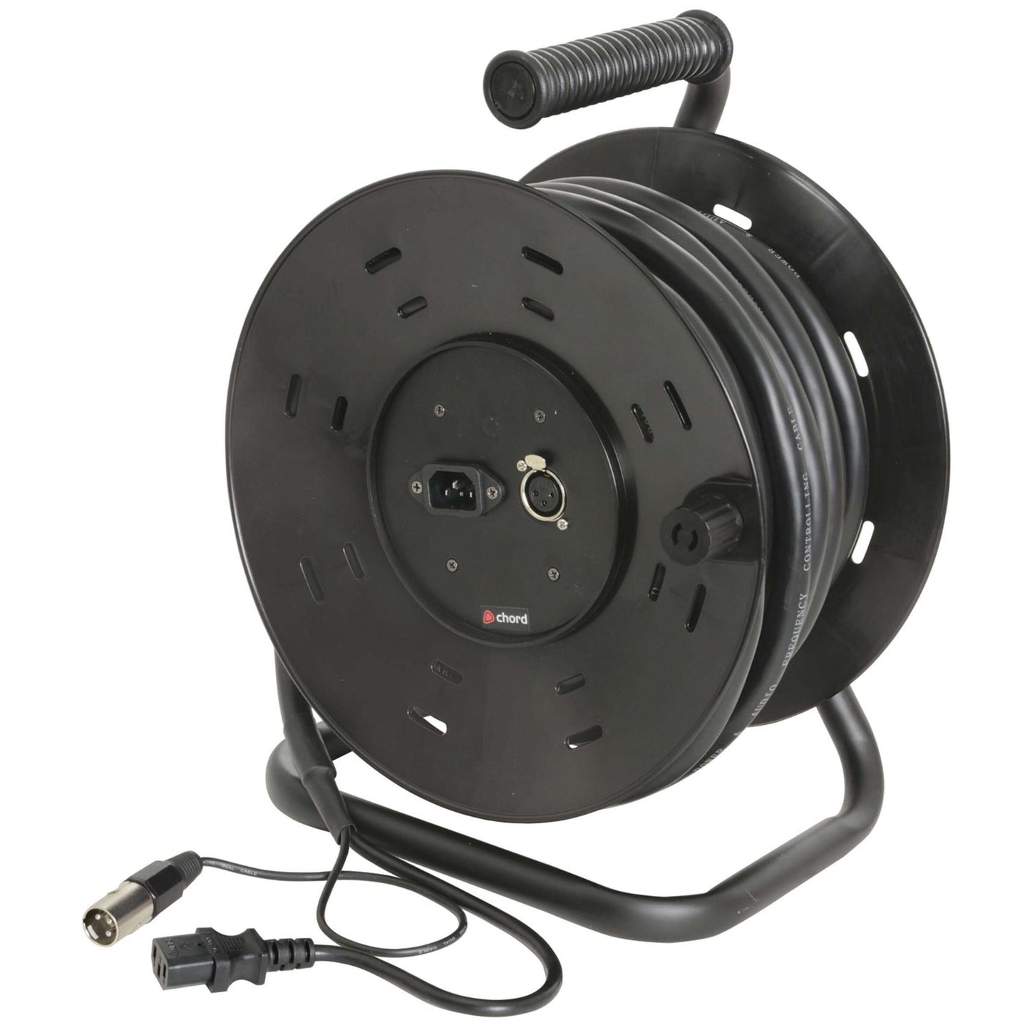 CHORD 10M XLR/IEC Multicore Extension Reel showcasing a power and audio cable solution.
