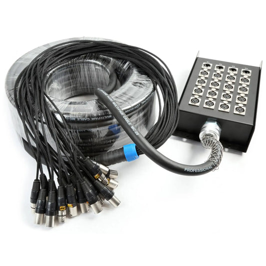 Power Dynamics CX164 Professional 16:4 XLR Stage Snake, a high-quality multi-cable designed for live performances, displayed in an image.