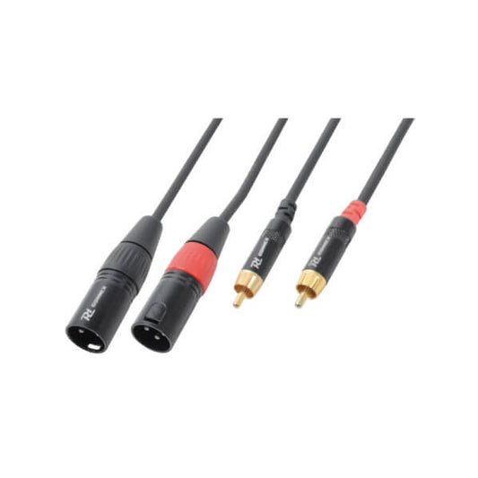 PDC CX66-3 Professional Signal Lead cable featuring 2 XLR Male connectors and 2 RCA Male connectors, 3 meters long.